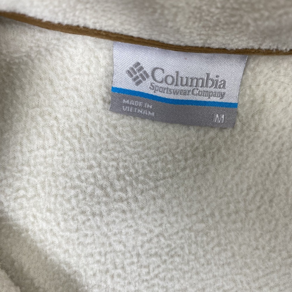 Columbia Fleece Pullover Womens Medium Cream Brown Snap Neck - Picture 11 of 16
